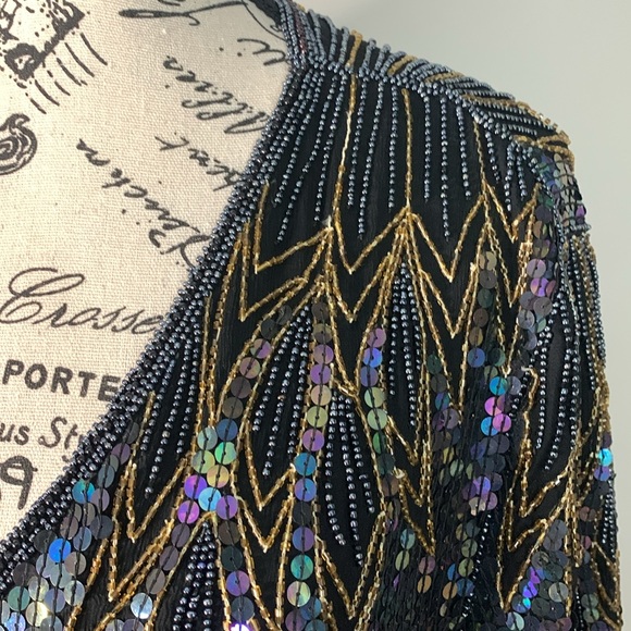 Vintage Creative Creations by Jewell Queen Beaded Silk Jacket Size: L - Picture 5 of 16